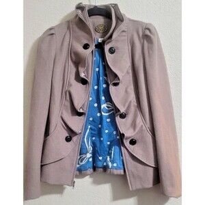 Idra Anthropologie Women Beige Wool Ruffle Confection Military Jacket Size 4